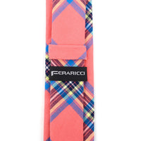 Men's Hot Pink Plaid Flannel 2.25" Cotton Slim Tie - MPPW1714