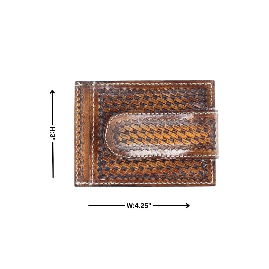 American Bison Tooled Leather Money Clip Card Case AB W022 - Bundle Bus