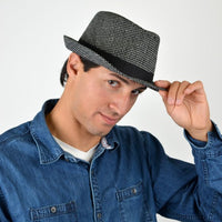 Fall/Winter Black Trilby Fedora Hat with White Dots & Black Band Trim - H1805259 - Bundle Bus