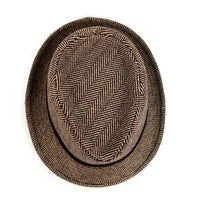 Fall/Winter Brown & Beige Herringbone Trilby Fedora Hat with Black Band Trim - H1805261 - Bundle Bus