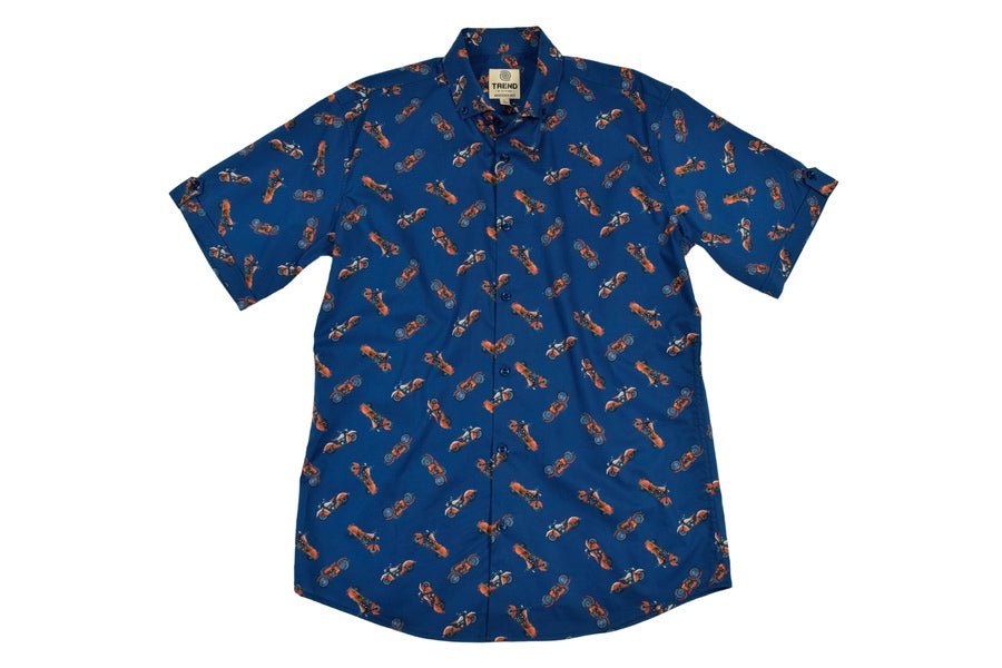FX Fusion Trend Collection "Vintage Motorcycles" Short Sleeve Dress Shirt - Bundle Bus
