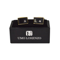 Gold-tone Crystal Black Stone Rectangle Brass Cufflinks - Bundle Bus