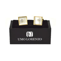 Gold-tone Crystal Black Stone Square Brass Cufflinks - Bundle Bus