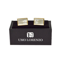 Gold-tone Crystal White Stone Rectangle Brass Cufflinks - Bundle Bus