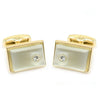 Gold-tone Crystal White Stone Rectangle Brass Cufflinks - Bundle Bus