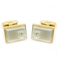 Gold-tone Crystal White Stone Rectangle Brass Cufflinks - Bundle Bus