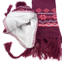 Kid's Winter Knitted Ear Flap Lined Snowflake Pom Beanie Scarf with Tassel and Hat Set - KKWS1722 - Bundle Bus