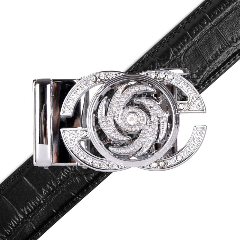Men's Decor Rotating Bling Ratchet Belt-MGLBB59-SIL - Bundle Bus