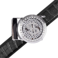 Men's Dollar Sign Rotating Bling Ratchet Belt-MGLBB65-SIL - Bundle Bus