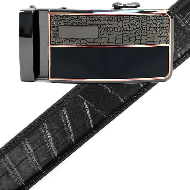 Men's Genuine Leather Sliding Buckle Ratchet Belt MGLBB1 - Bundle Bus