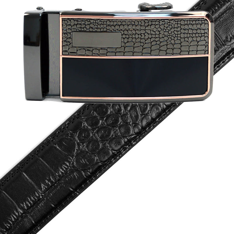 Men's Genuine Leather Sliding Buckle Ratchet Belt MGLBB1 - Bundle Bus