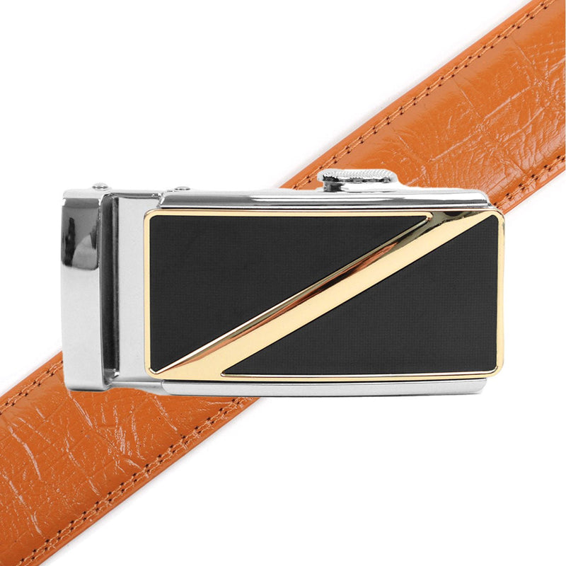 Men's Genuine Leather Sliding Buckle Ratchet Belt MGLBB17 - Bundle Bus