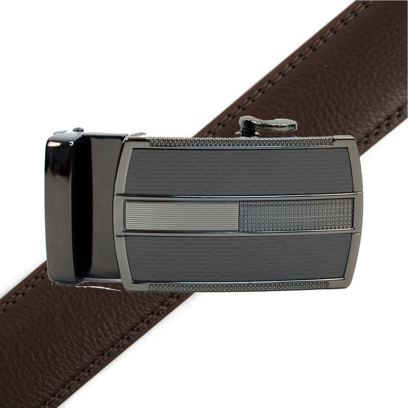 Men's Genuine Leather Sliding Buckle Ratchet Belt MGLBB19 - Bundle Bus