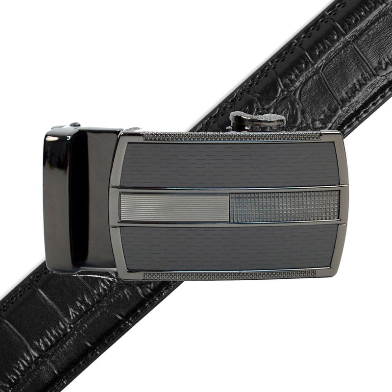 Men's Genuine Leather Sliding Buckle Ratchet Belt MGLBB19 - Bundle Bus