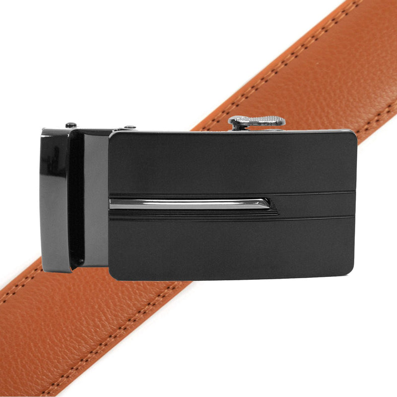 Men's Genuine Leather Sliding Buckle Ratchet Belt MGLBB27 - Bundle Bus
