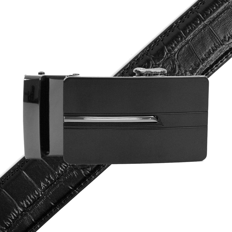 Men's Genuine Leather Sliding Buckle Ratchet Belt MGLBB27 - Bundle Bus