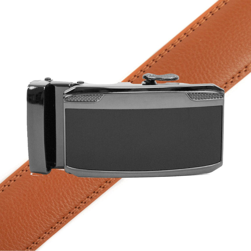 Men's Genuine Leather Sliding Buckle Ratchet Belt MGLBB33 - Bundle Bus