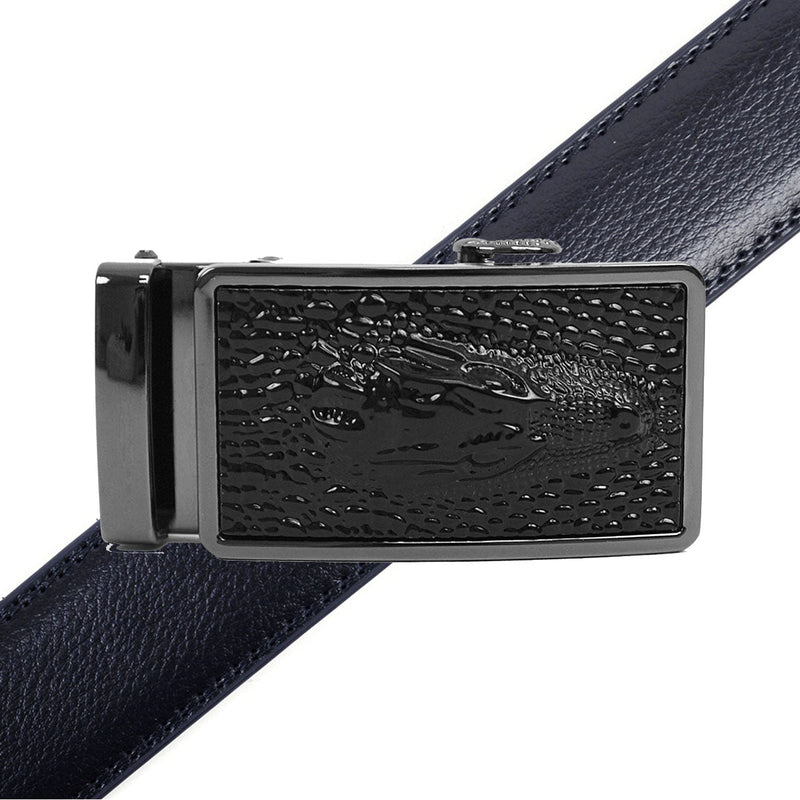 Men's Genuine Leather Sliding Buckle Ratchet Belt MGLBB40 - Bundle Bus