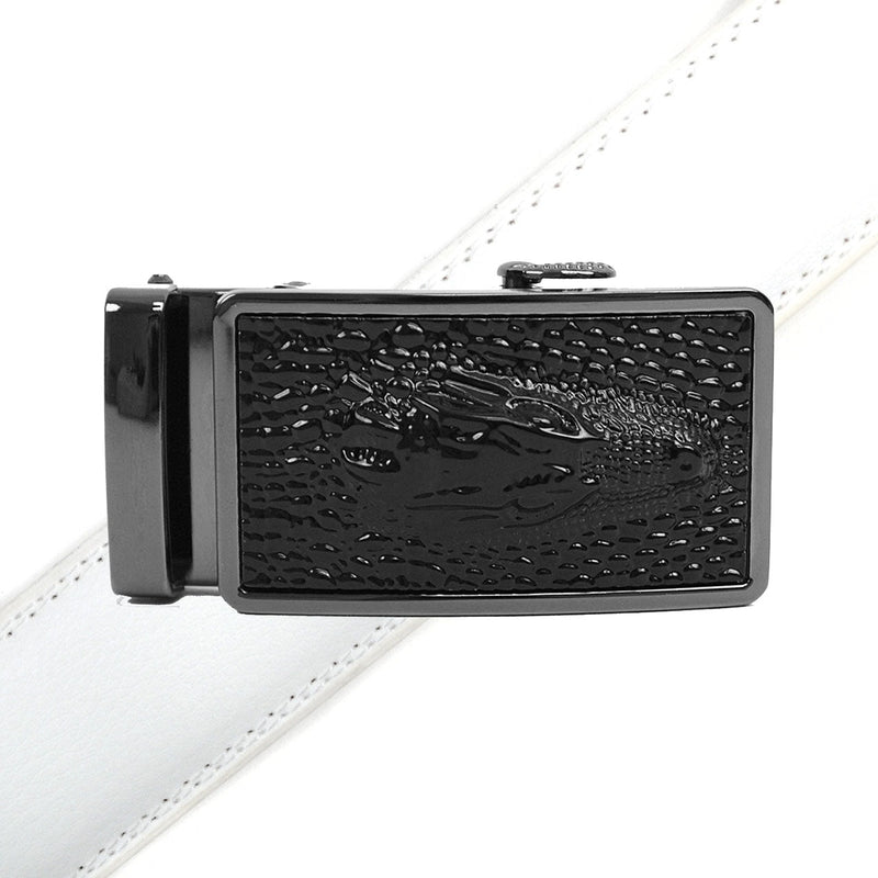 Men's Genuine Leather Sliding Buckle Ratchet Belt MGLBB40 - Bundle Bus