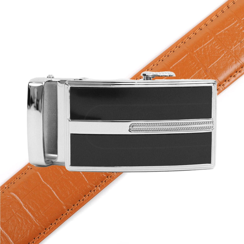 Men's Genuine Leather Sliding Buckle Ratchet Belt MGLBB44 - Bundle Bus