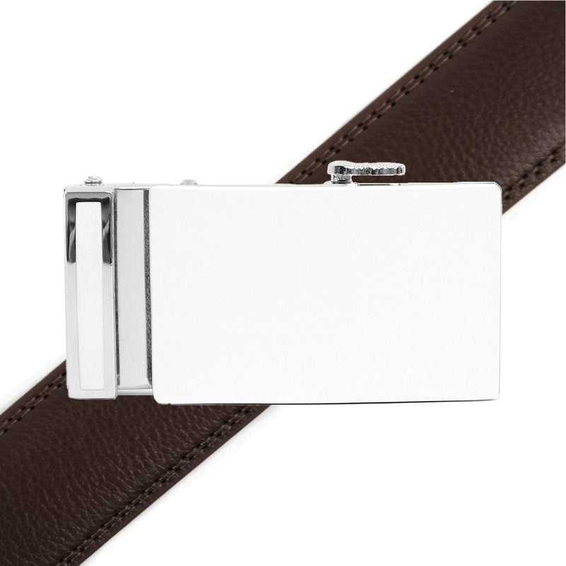Men's Genuine Leather Sliding Buckle Ratchet Belt MGLBB48 - Bundle Bus