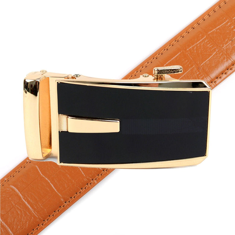 Men's Genuine Leather Sliding Buckle Ratchet Belt - MGLBB52 - Bundle Bus