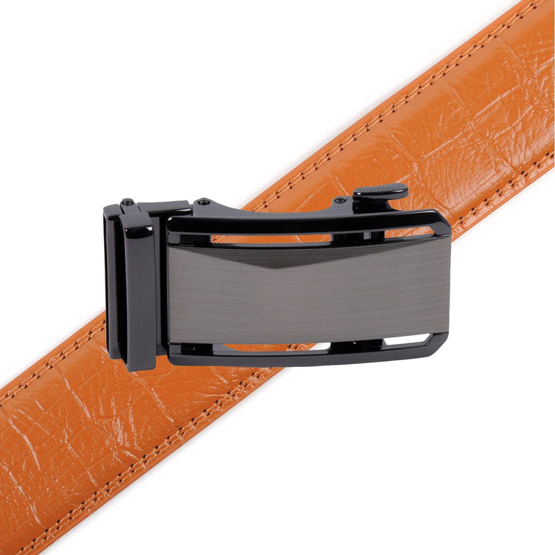 Men's Genuine Leather Sliding Buckle Ratchet Belt-MGLBB69 - Bundle Bus