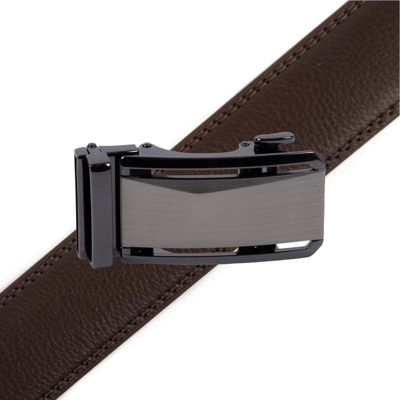 Men's Genuine Leather Sliding Buckle Ratchet Belt-MGLBB69 - Bundle Bus