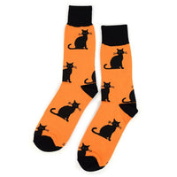 Men's Halloween Black Cat Novelty Crew Socks-NVS2002 - Bundle Bus