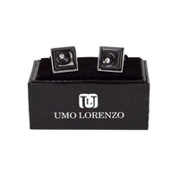 Silver-tone Crystal Black Stone Square Brass Cufflinks - Bundle Bus