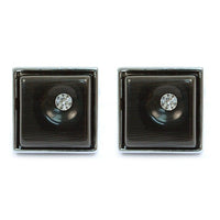 Silver-tone Crystal Black Stone Square Brass Cufflinks - Bundle Bus