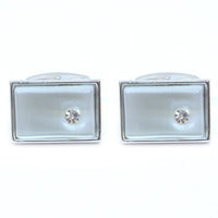 Silver-tone Crystal White Stone Rectangle Brass Cufflinks - Bundle Bus
