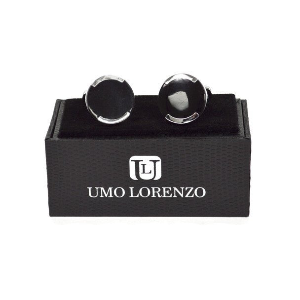Silver Two Line Black Round Brass Cufflinks - Bundle Bus