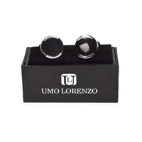 Silver Two Line Black Round Brass Cufflinks - Bundle Bus