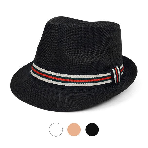 Spring/Summer Classic Woven Fashion Trilby Fedora Hat with Multi Color Band -FSS17127 - Bundle Bus