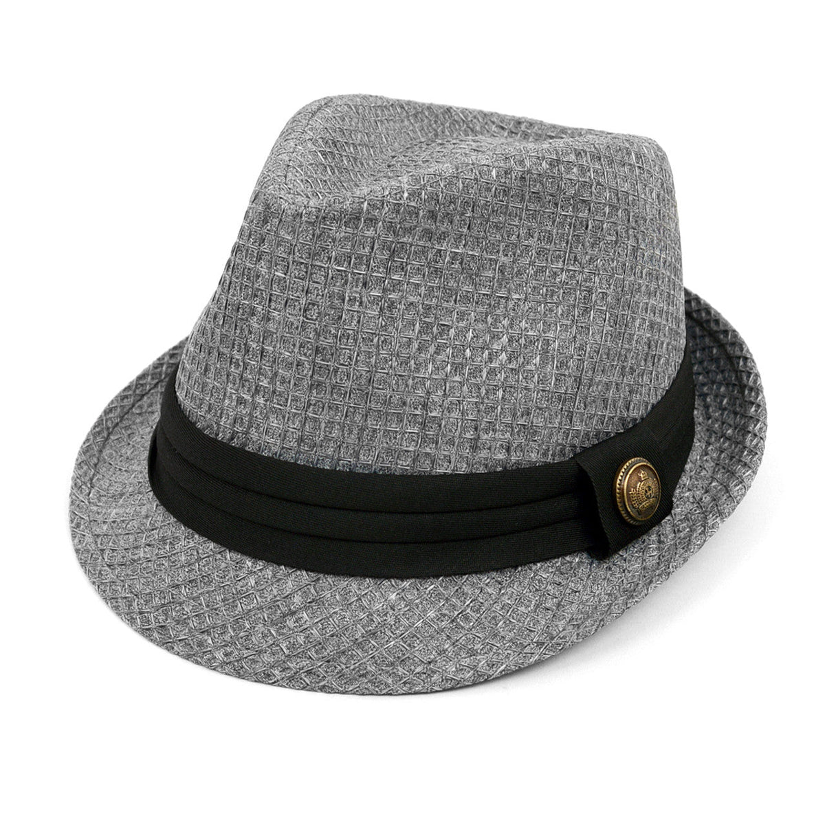 Spring/Summer Textured Pattern Fashion Trilby Fedora with Black Band & Button -FSS17101 - Bundle Bus