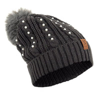 Women's Pom Pom & Pearls Knit Winter Hat - LKH5036 - Bundle Bus