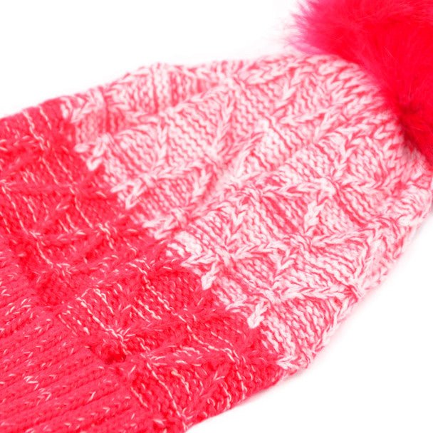 Women's Split-Toned Pom Pom Knit Winter Hat - LKH5033 - Bundle Bus