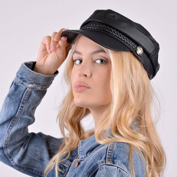 Women's Spring/Summer Black Leather Baker Cap - LSBC1200 - Bundle Bus