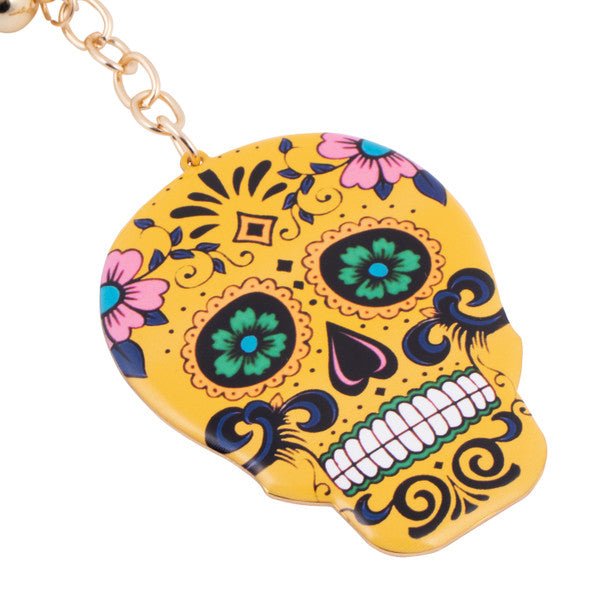 Yellow Sugar Skull Tassel Keychain-31663JO-G - Bundle Bus
