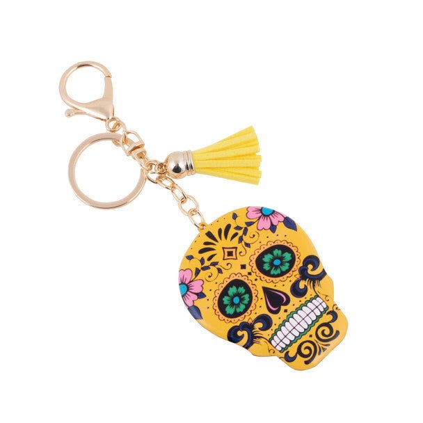 Yellow Sugar Skull Tassel Keychain-31663JO-G - Bundle Bus